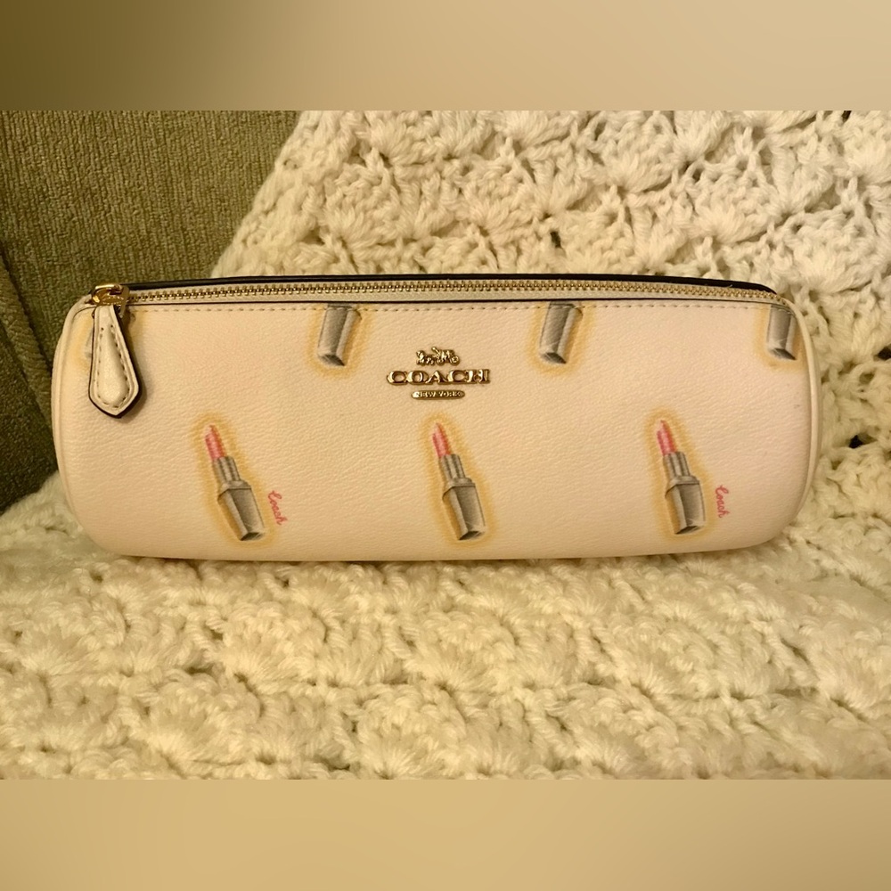 Coach Cream Lipstick Print Women's Bag | Round Cosmetic Pouch